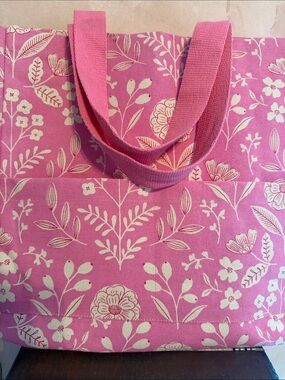 Pink Floral Canvas Tote Bag - Unbranded